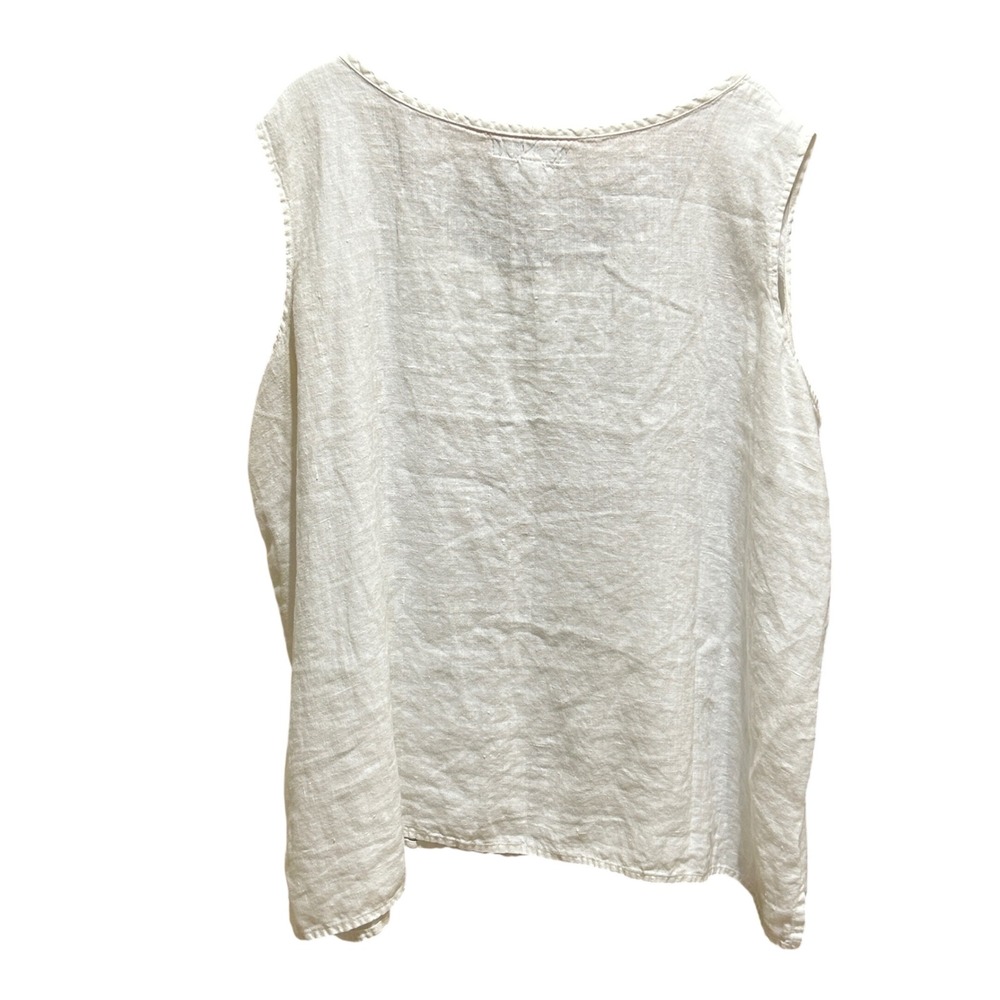 FLAX Linen Tank Top 3G White Sleeveless Scoop Neck Lagenlook - Picture 2 of 6